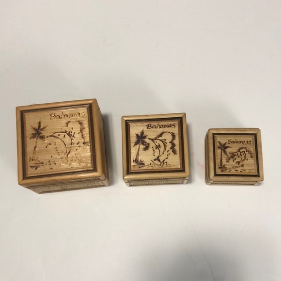 Bahamas Tan Wicker Nesting Boxes 3 Trinkets Collection - Picture 1 of 7